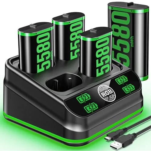 4X 5580mAh Cargador de Batería Mando Xbox, Estación Carga Batería Xbox, Compatible con Xbox One/Xbox Series X|S, 2,5H de rápido Cargador de Baterias Xbox, Accesorios Xbox
