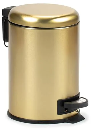 Tatay Papelera Baño con Pedal de 3L | Cierre con Caída Amortiguada | Interior Extraíble y Compacto | Acero Inoxidable Resistente | Ideal para Baños Pequeños – Oro