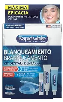 Rapid White, Kit de Blanqueamiento Dental con 2 Moldes Ajustables, Acelerador, Gel y Pasta de Dientes Blanqueadora, Hasta 7 Tonos Más Blancos en 1 Semana, Sin Peróxido de Hidrógeno