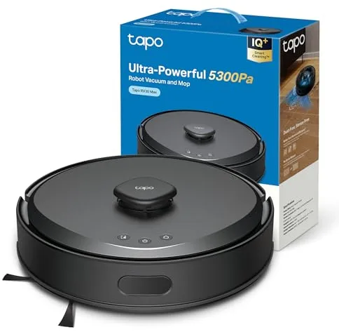 Tapo RV30 MAX - Robot Aspirador con 5300Pa, Doble Navegación LiDAR+IMU, Tasa de Recogida de Polvo Superior al 97%, IQ+ Smart Cleaning, Mapeo 3D, Control por Voz y App,sin Base de autovaciado,Negro