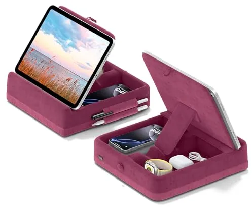 KDD Soporte de Tableta con Almacenamiento, Soporte de Tablet para Cama, Soporte iPad Ajustable Angulo con Soporte de Aguja Compatible con iPad Pro, Air, Mini, Book, Phone y Tableta, Morado (4-13 ")
