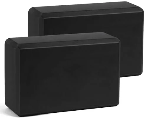 Flintronic 2 Bloques de Yoga, Espuma de Eva Antideslizante de Alta Densidad, Firme y Ligero, Soporte de Yoga Resistente para Pilates, Ejercicio, Entrenamiento, Fitness y Gimnasio (Negro)