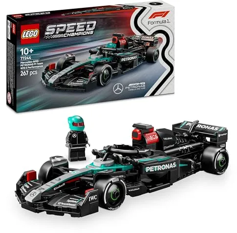 LEGO Speed Champions Coche de Carreras Mercedes-AMG F1 W15 de Juguete, Maqueta de Construcción de Vehículo de Fórmula 1 y Minifigura de Piloto Coleccionable, Regalo para Niños de 10 Años o Más 77244