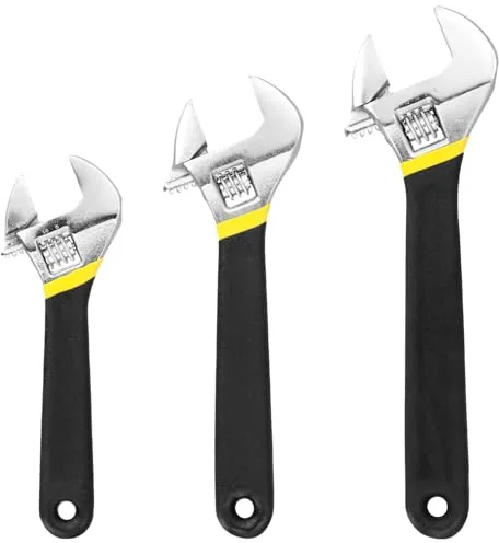 QWORK® Llave Inglesa Ajustable de 3 Piezas - Tamaños 150mm, 200mm y 250mm - Aleación de Acero, Escala Láser, Ergonomía Antideslizante