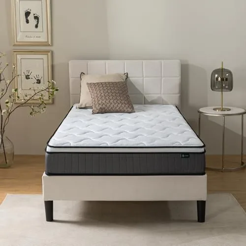 Zinus Colchon 90 x 190 cm Híbrido - Altura 25 cm - Colchón Muelles Ensacados y Viscoelástica - Firmeza Media - Certificado OEKO-TEX