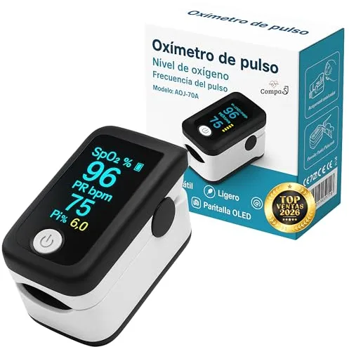Oxímetro de Dedo Profesional, Pulsioxímetro Medidor preciso de la Saturación de Oxígeno en Sangre, Frecuencia Cardiaca. Oxímetro de Pulso para todas las Personas. Pantalla OLED. Incluye Pilas, Cordón
