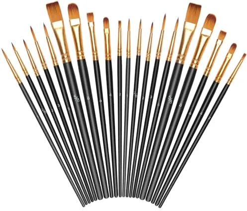 Vicloon Juego de Pinceles para Pintar 20 Piezas Tamaños Diferentes Pincele Miniaturas Profesional Pinceles de Nylon para Acuarela, óleo, para Artistas, Amantes de la Pintura, Adultos, Negro