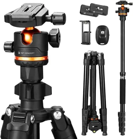 K&F CONCEPT Trípode Camera 192cm O275A5+BH-36 con Cabeza Esférica, Trípode para Viaje Capacidad de Carga 8kg con Soporte para Tablet y Mando a Distancia