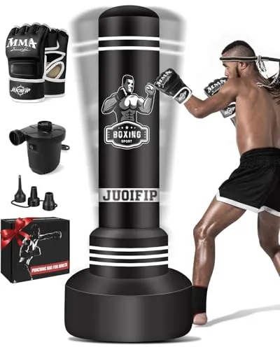 JUOIFIP Saco de Boxeo de pie para Adultos, 180cm Saco de Boxeo con Guantes de Boxeo y Bomba de Aire eléctrica, Saco de Kickboxing Inflable para Entrenamiento MMA Muay Thai
