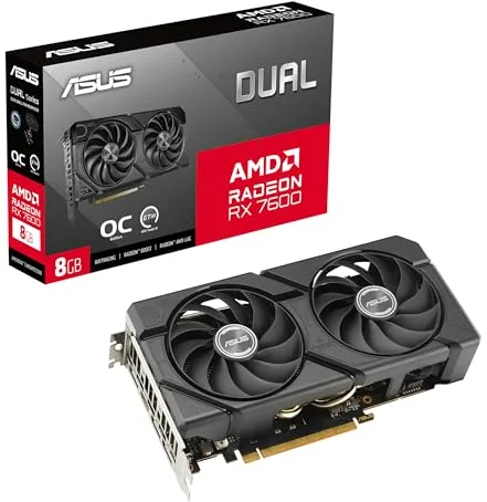 ASUS Dual Radeon RX 7600 EVO OC Edition - Tarjeta gráfica (PCIe 4.0, 8 GB GDDR6, HDMI 2.1, DisplayPort 1.4a, diseño de 2,5 Ranuras, Ventiladores Axial-Tech, GPU Tweak III)