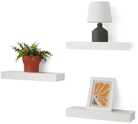 Amazon Basics - Estantes flotantes de Pared de Madera, Paquete de 3, Blanco, 40,13 x 12,7 x 4,57 cm