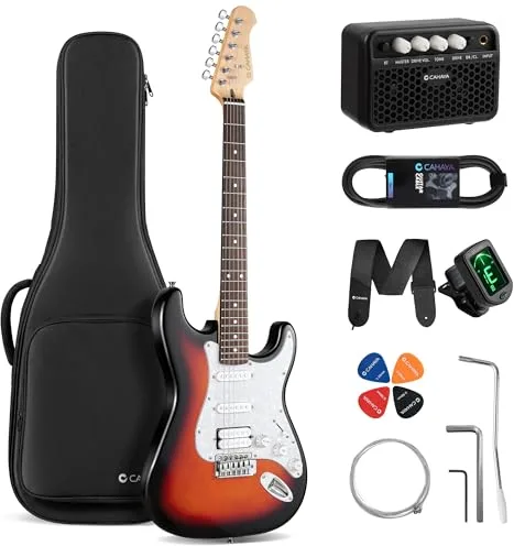 CAHAYA Kit de Guitarra Eléctrica Sunburst: CST100 con Pastillas S-S-H, Mástil de Arce, Cuerpo de Álamo, Diapasón de Laurel. Incluye Amplificador de 10W y Funda de 600D