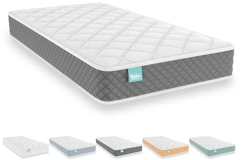 Nalui - Colchón Cuna Viscoelástico 117 x 57 cm Baby One Núcleo HR Adapt Foam, Tejido 3D Transpirable y Tejido Strech Hipoalergénico, Certificado Oeko-Tex® | Hecho en España. Altura ±12cm, Gris
