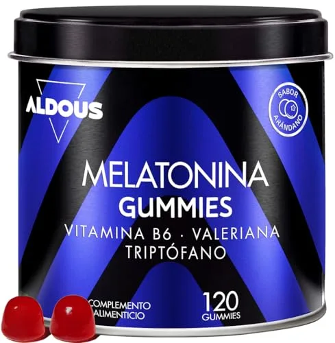 Melatonina Gominolas para 4 Meses - Con Triptofano, Valeriana y B6 - Gominolas para Dormir Bien y Conciliar el Sueño Rápidamente - Sabor Arándano - Aldous