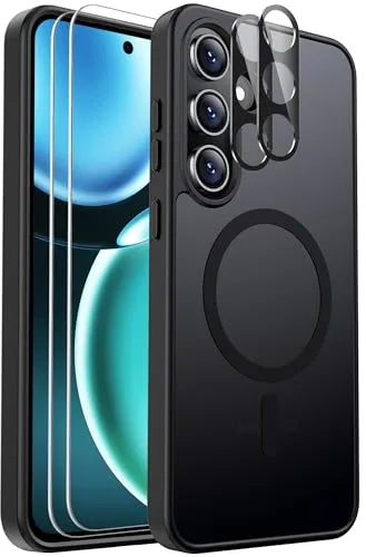Funda magnética a prueba de golpes para Samsung Galaxy S24 FE, compatible con MagSafe, con protector de pantalla X2 + protector de lente de cámara X2, funda translúcida antihuellas para Samsung Galaxy