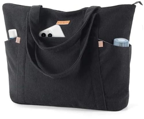 Lekespring Bolsa Tote Bag Grande Bolsa de Playa Mujer, Bolso Shopper, Bolso Ordenador Portatil con Compartimento para Portátil de 17 Pulgadas, Elegante Bolsos Bandolera para Trabajo Escuela, Negro