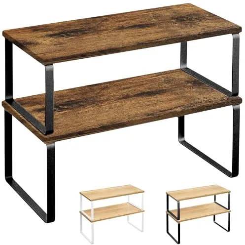 JUPPLIES - Pack 2 Organizador Cocina Estante para Especias - Organizador Armario Cocina Multiusos - Estanteria Cocina de Almacenamiento Apilable con Diseño de Bambu y Metal 19.5x29.7x15.8 cm