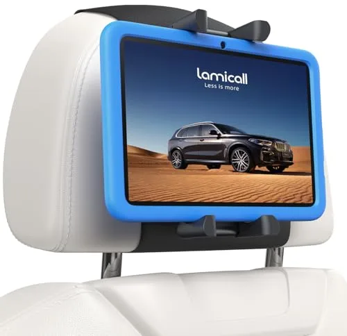 Lamicall Soporte Tablet Reposacabezas Coche - [Clip Silicona Ancho] [Plegable] 360° Rotación, Tira Mágica Elástica Soporte para Funda Gruesa, para iPad, Switch y Otros 6,1 a 13" Tablet