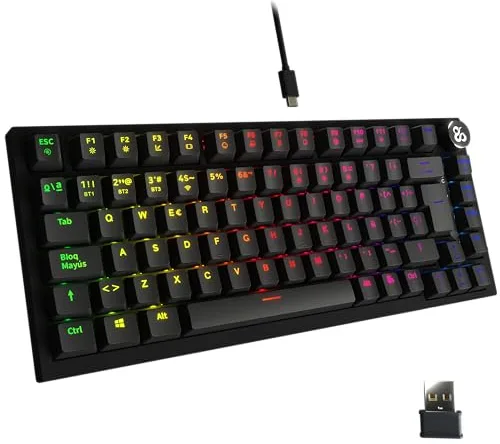 NEWSKILL Pyros Pro Teclado Gaming 75% RGB inalámbrico/Bluetooth/Cable Outemu Red Hotswap - Color Negro