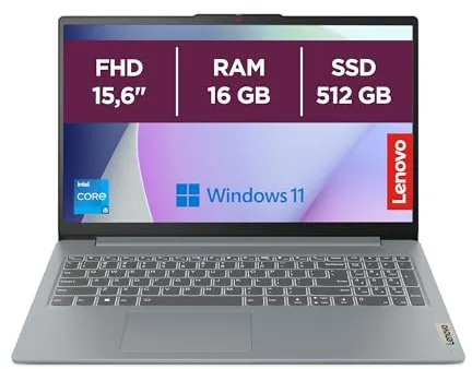 Lenovo IdeaPad Slim 3 Gen 8 – Ordenador Portátil 15.6" FHD Intel Core i5-13420H, 16 GB RAM, 512 GB SSD, Intel UHD Graphics, Wi-Fi 6, Win 11 Home, Office Trial Teclado QWERTY Español - Gris Ártico