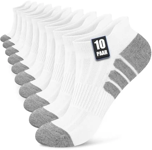 Stoeury 10 Pares Calcetines Tobilleros Hombre Mujer, Calcetines Cortos Hombre de Algodon Transpirable, Cómodo con Malla Transpirable, Blanco, 39-42