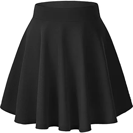 EXCHIC Mujeres Base Casual Cintura Elástica Bocina Mini Falda Elegante Línea A Tira hacia Arriba Patinaje Falda(M, Negro)