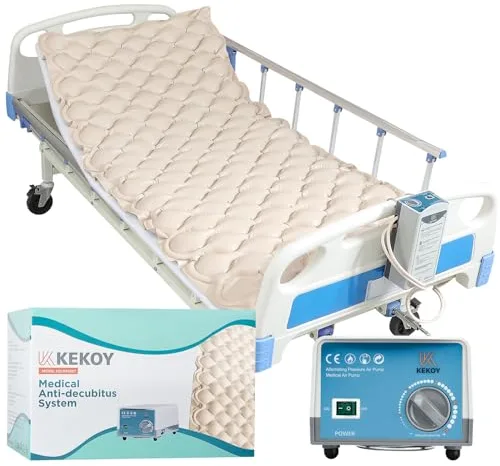 Kekoy Colchón antiescaras de presión alterna, bomba silenciosa, impermeable, previene heridas de presión grado I, para hospitales, hogares y camas hospitalarias, 200x90 cm