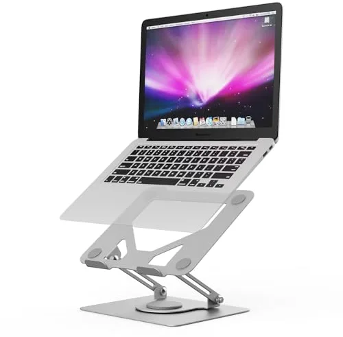 GRIFEMA Soporte Portátiles Mesa Plegable Ventilado con Base Giratoria, Elevador Portatil Altura Ajustable, Compatible con la Mayoría de los Portátiles de 11-17" GB1050-1, Plata