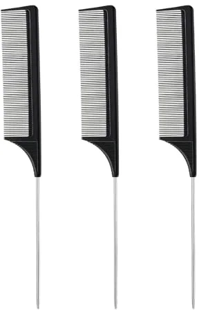 Eupneicu Peines De Cola, 3 Piezas Fibra Carbono Peine Cola Rata, Pintail De Acero Inoxidable, Antiestático, Para Mujer Hombre Diferentes Tipos Pelos