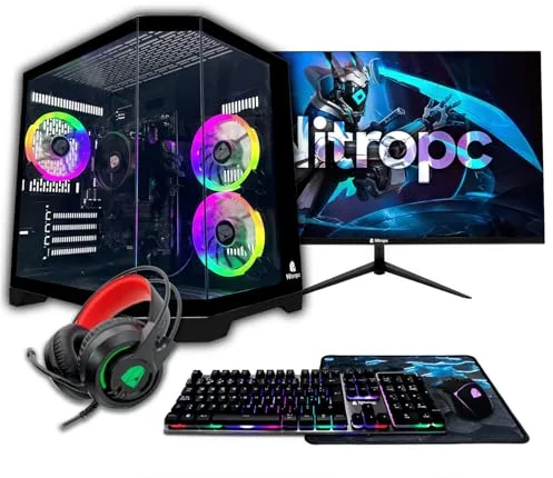 NitroPC - Pack Bronze | PC Gaming Completo (AMD Ryzen 5 5655G 6/12 4.4GHz, RX Vega 7, RAM 16GB, 512 GB SSD, Windows 11 PRO | WiFi, Monitor 24", Teclado, ratón, Auriculares) Ordenador sobremesa (Negro)