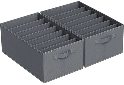 Niviy Organizador Armario Ropa Caja Ordenar Pantalones Plegable para Jeans,Bufanda,Camisetas Separadores De Cajones con 7 Compartimentos 44x30x20cm 2PCS