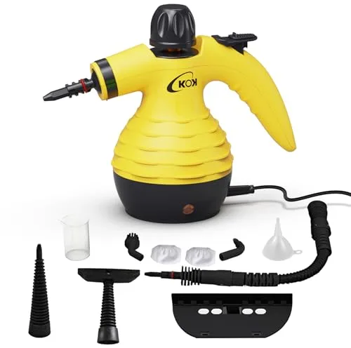 KOK Limpiador Vapor Portátil hogar, Limpiador de Vapor de Mano, limpiador a vapor multiusos de alta temperatura con 10 accesorios, para cocina, baño, suelos e interior de coche, limpieza sin químicos