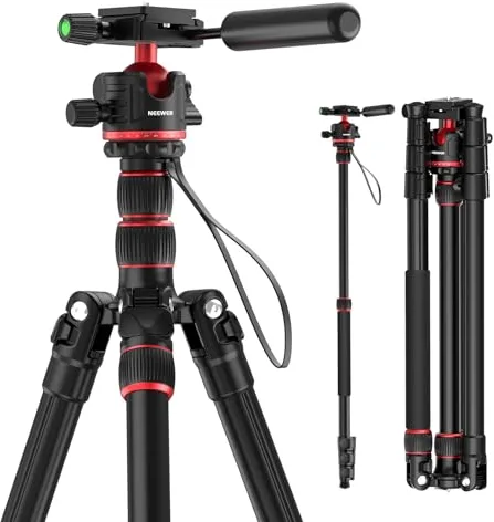 NEEWER Basics 77" Trípode Monopié con 360° Cabezal Bola y Placa QR Tipo Arca, Trípode Video DSLR Viaje Ligero y Compacto Aluminio con Patas Reversibles y Eje Central Invertido, Carga Máx 13lb, TP08
