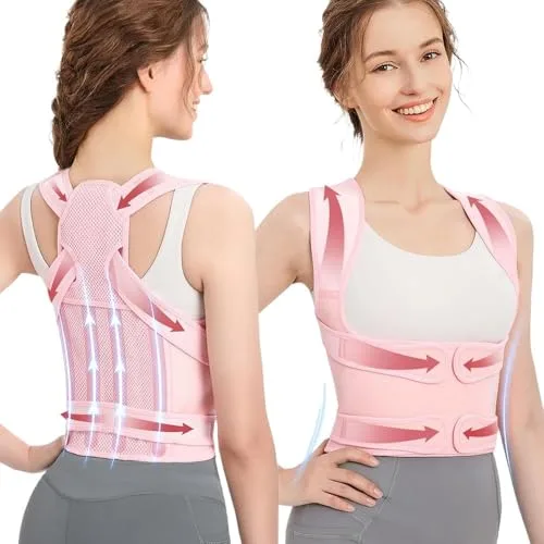 TOEECY Corregidor de Postura Unisex Soporte Transpirable Espalda Hombros Ajustable Ideal para Corregir la Postura Oficina y Uso Diario(Rosa M)