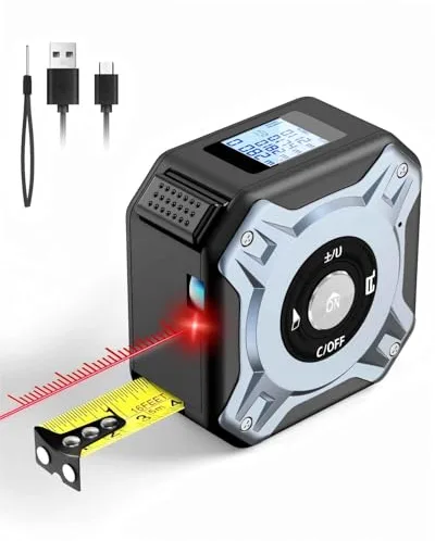 Cinta Metro Laser 2 en 1, Medidor Laser Distancia de 40m y Cinta Metrica de 5m, Metro Digital de Recargable USB-C, Pantalla HD LCD, 4 Modos de Medición, M/In/Ft, para Bricolaje y Decoración del Hogar