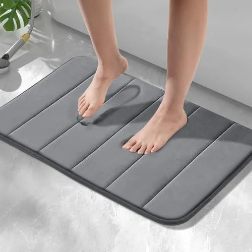 HITSLAM Alfombra de Baño Antideslizante de Espuma Viscoelástica, 40 x 60cm Alfombrilla Baño Absorbente, Lavable a Máquina, Secado Rápido, Suave y Cómoda, Gris Oscuro