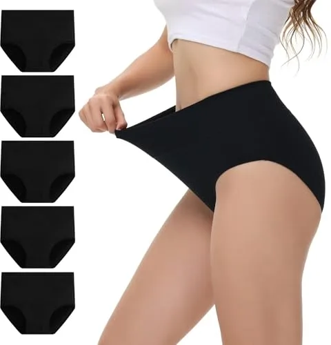 NUOZA Bragas Postparto Bragas Mujer Alta Reductora Algodon Culotte Mujer Ropa Interior Culotte Underwear Pack de 5 Cómodas y Suaves Negro XL