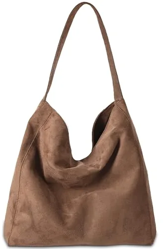 Gluckstar Bolso Shopper Mujer, Bolso Mujer Grande Tote Bag Bolsos para Universitarias, Bolso de Mano de Gamuza para el Trabajo, el Día a Día y las Compras, Marrón