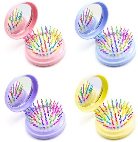Cepillo De Bolsillo Plegable De 4 Piezas, Cepillo De Pelo Con Espejo, Cepillo De Viaje, Mini Cepillo De Pelo, Espejo Plegable, Cepillo Plegable