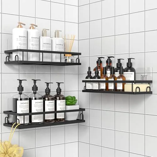 UUlioyer Estanteria Baño, Resistente al Agua y al Oxido, Estanteria Ducha sin Taladro, Organizador Baño para Champú y Gel de Baño, (Negro- 3 Piezas)