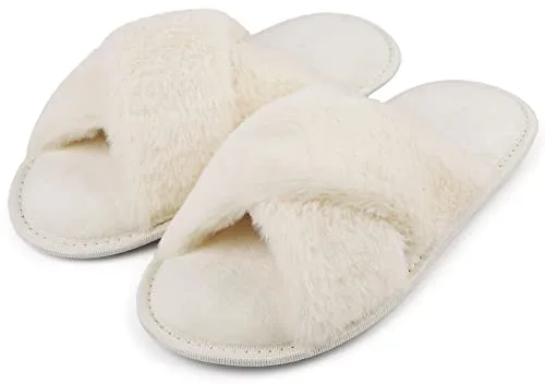 Riemot Zapatillas casa Mujer Deslizadores Peludos para Mujer,apatillas mullidas con Plantillas Suaves y acogedoras de,Zapatillas para casa Interior y Exterior chanclas,Blanco 36/37EU