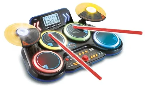 VTech - Kidi DJ Drums, Batería electrónica para niños 10 en 1 con Pads iluminados, platillos, Baquetas, Bluetooth, Aprendizaje y Juegos, Regalo niños +6 años, Versión en Español