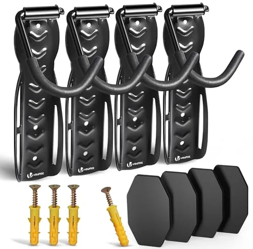 VOUNOT® Soportes de Pared para Bicicletas, Gancho para Colgar Bicicleta, Soporta Hasta 30kg Cada Uno, Portabicicletas de Almacenamiento Vertical para Casa Garaje, Sótano con 4 Almohadillas Protectores