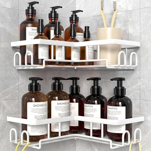 Diwoker Estanteria Baño sin Taladro, Estante Rinconera Ducha con Adhesivo, Baldas Baño Organizador Ducha, Accesorios Ducha (Blanco, 2 Cesta)