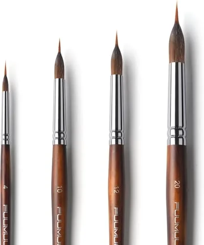 Pinceles Liner Acuarela Profesionales - 4 Pinceles Aguja para Acuarela con Reservorio de Color y Mejor Punta para Pintura Acuarelas, Colores Acrílicos Líquidos | Liner Watercolour Brushes