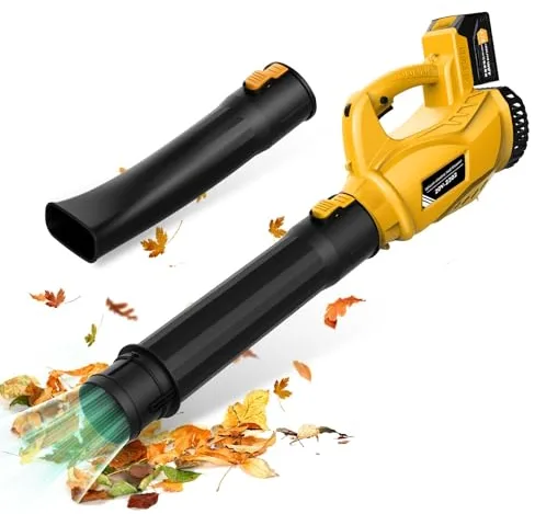 Soplador de Hojas Eléctrico Compatible con Dewalt 20 V, Batería de 300 km/h, 6 Velocidades Soplador de Aire Potente, Extraíble, Utilizado para Limpiar Hojas De Jardín, Nieve, Polvo (Amarillo-a)