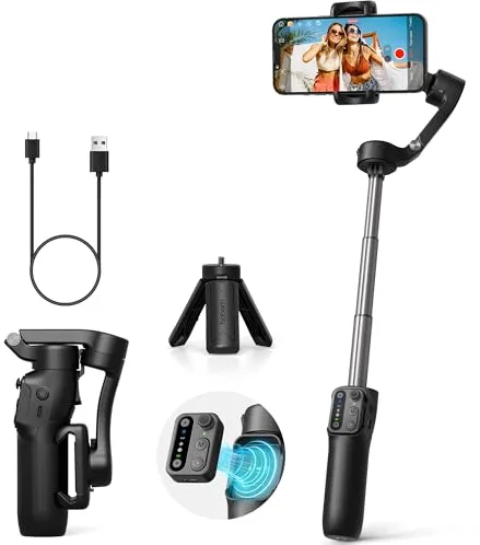 hohem Estabilizador de Movil iSteady X3 SE Plus, 3-Axis Gimbal con Mando a Distancia Desmontable, Varilla Extensible, batería de 11 Horas, portátil Plegable Estabilizador para la grabación de vídeo