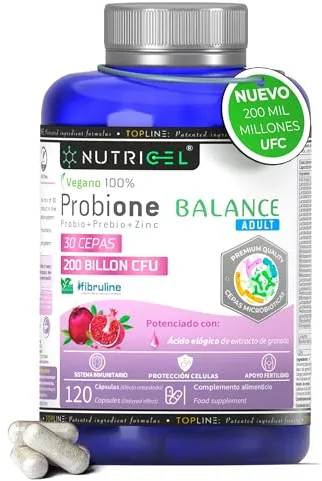 Probióticos y Prebióticos intestinales 200 mil Millones UFC y 30 Cepas bacterianas + Zinc, Inulina y Extracto de Granada. Salud Microbiota Intestinal.Máxima Concentración y 100% Vegano | 120 cápsulas