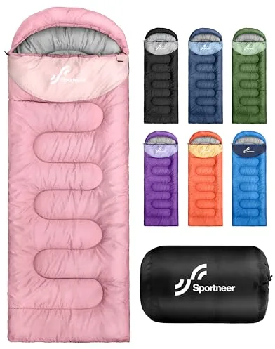 Sportneer Saco de Dormir para Exteriores – Saco de Dormir para Adultos y niños – Sacos de Dormir Camping Sleeping Bag Manta Portátil para Camping Senderismo (Rosa + Rosa Claro, 220x80cm)