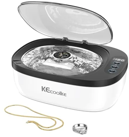 KECOOLKE Limpiador ultrasónico de joyas, 750 ml, limpiador acústico con temporizador digital para gafas, anillos, monedas, plata, solución de limpieza ultrasónica para regalos